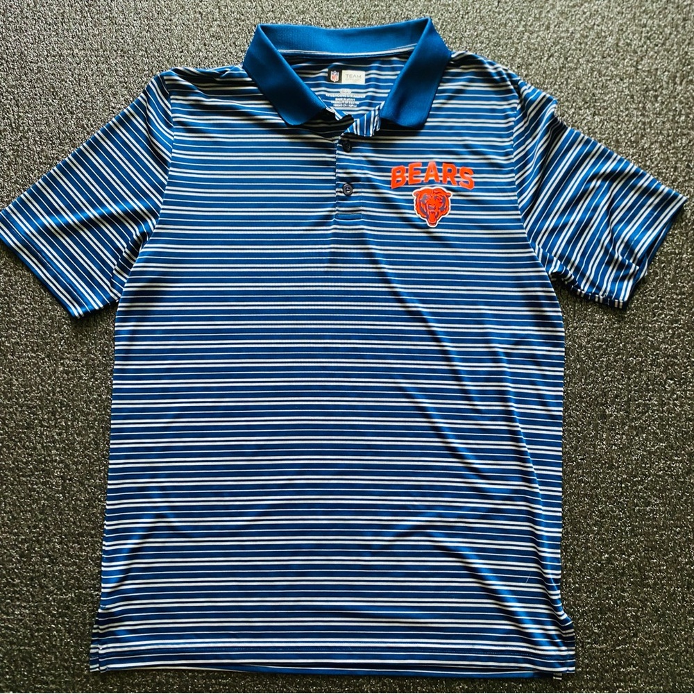 Chicago Bears NFL Team Apparel Striped Blue Polo Shirt Size Large